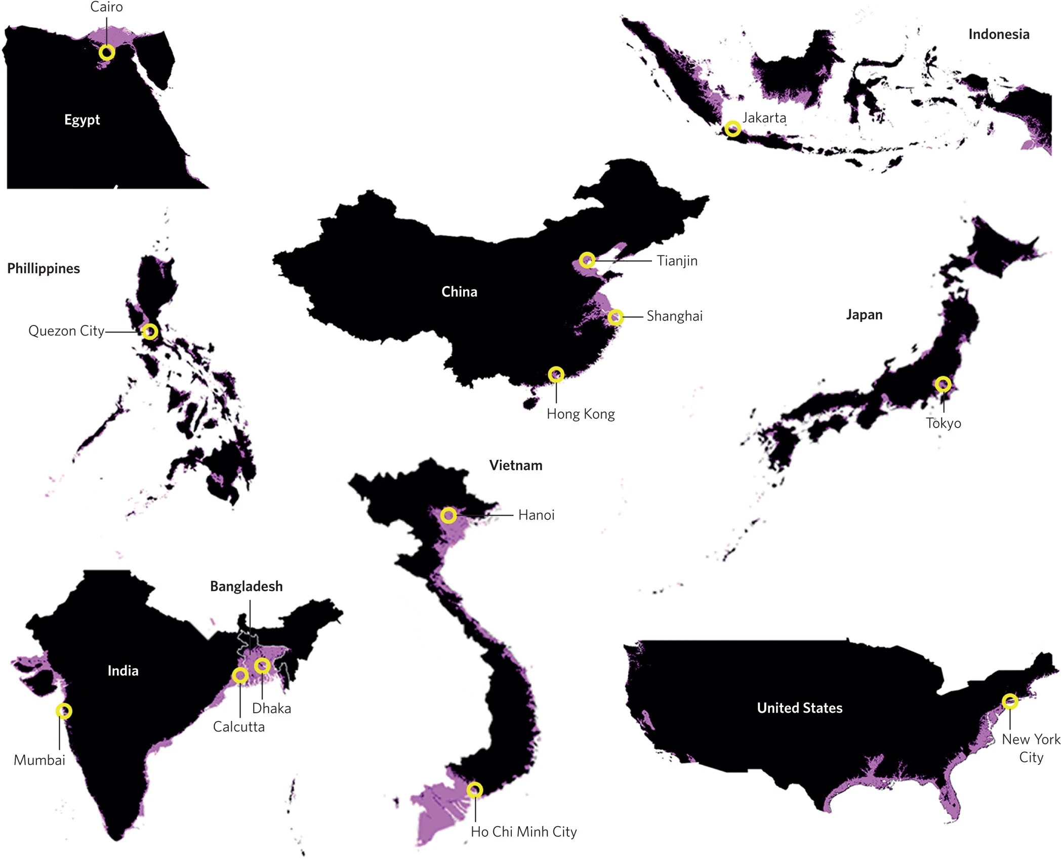 Submerged areas under sea level rise